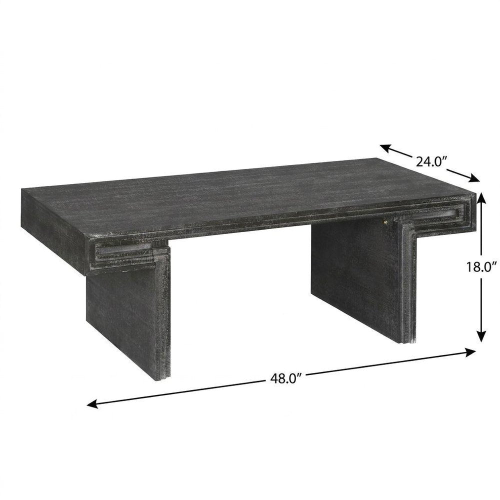 48" Black Wood And Solid Wood Distressed Frame Coffee Table HomeRoots