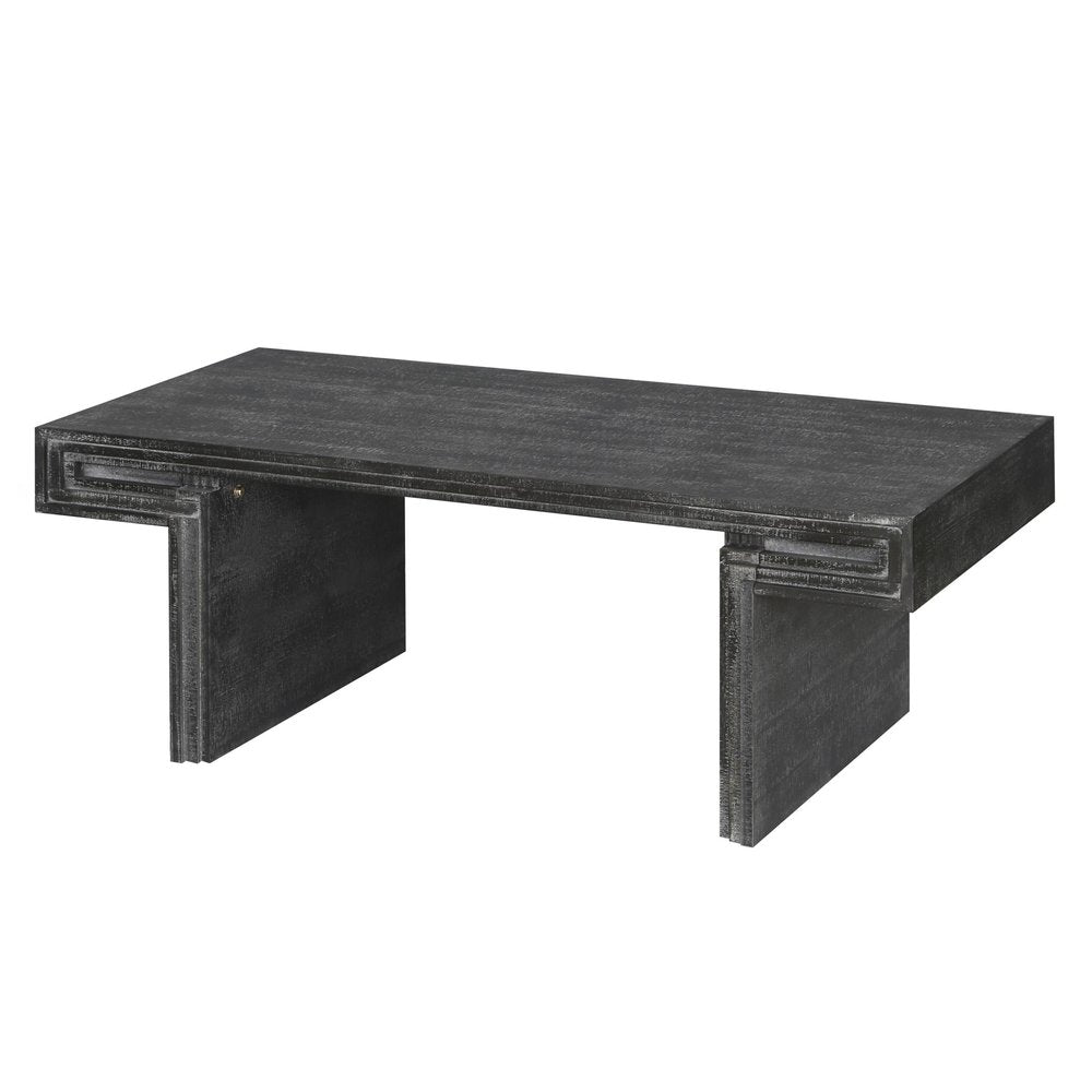 48" Black Wood And Solid Wood Distressed Frame Coffee Table HomeRoots