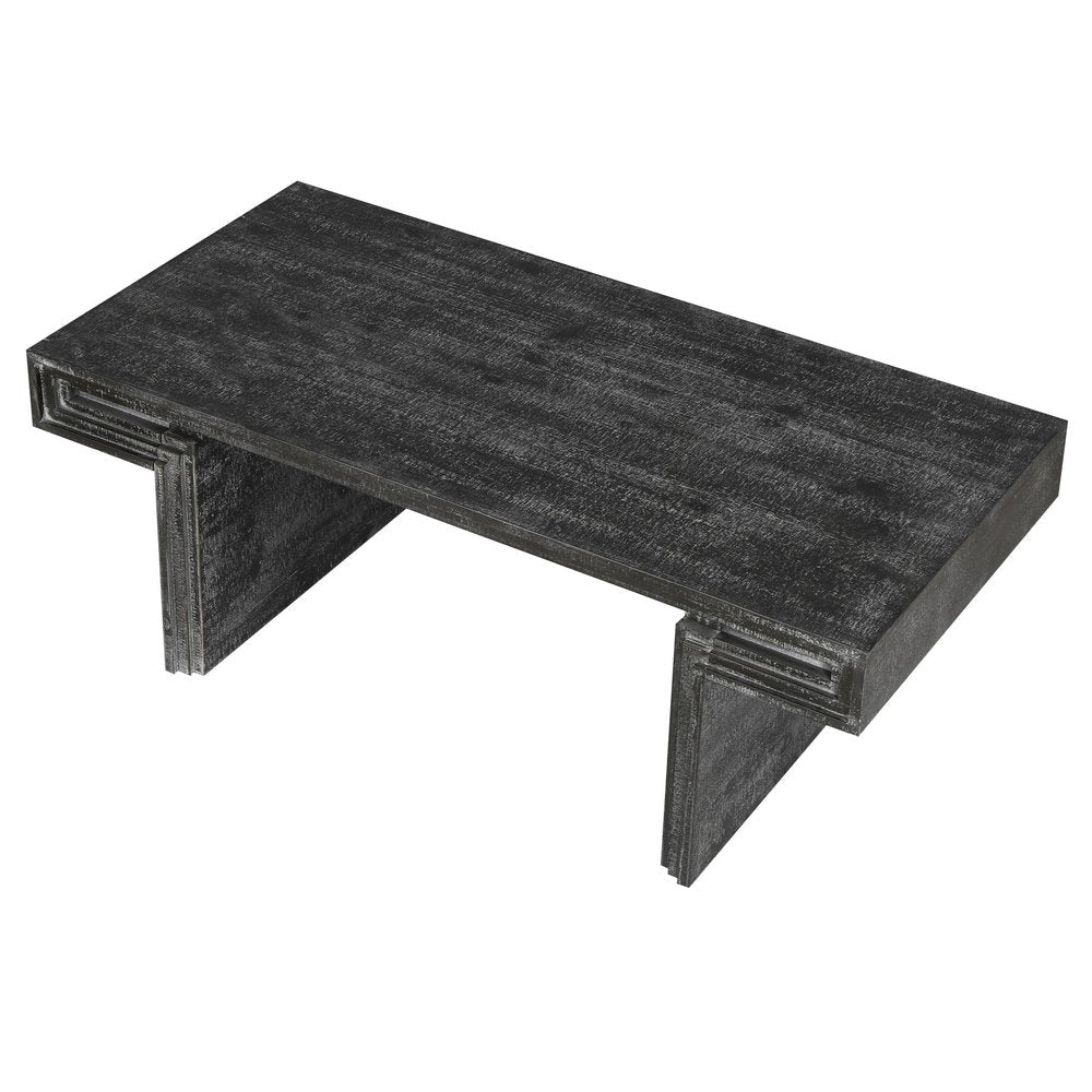 48" Black Wood And Solid Wood Distressed Frame Coffee Table — view 7