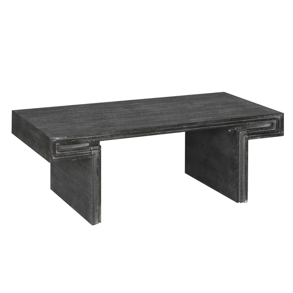 48" Black Wood And Solid Wood Distressed Frame Coffee Table — view 8