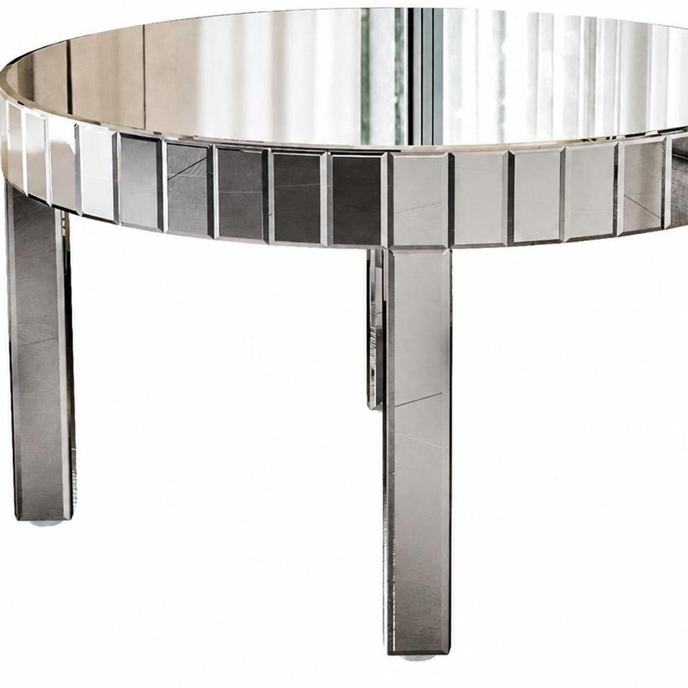 32" Silver And Natural Wood And Solid Wood Oval Pedestal Coffee Table