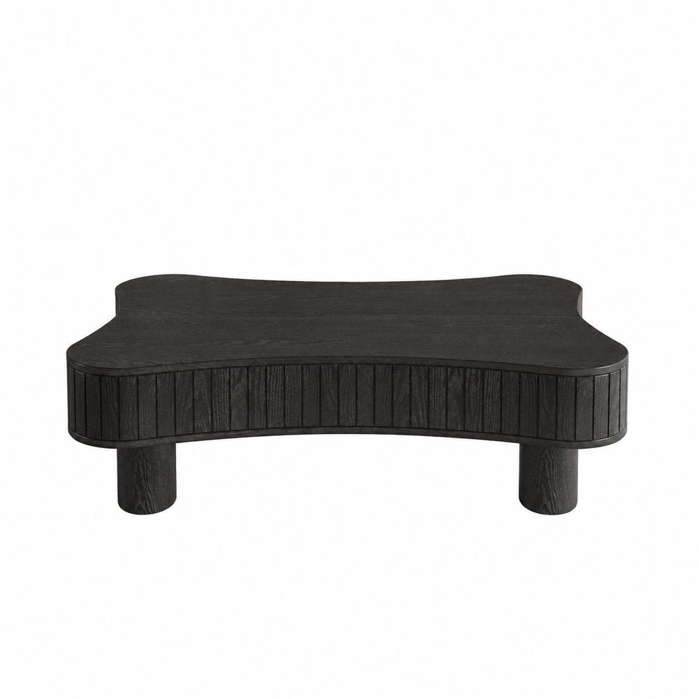43" Black And Natural Wood And Solid Wood Oval Pedestal Coffee Table HomeRoots