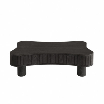 43" Black And Natural Wood And Solid Wood Oval Pedestal Coffee Table HomeRoots