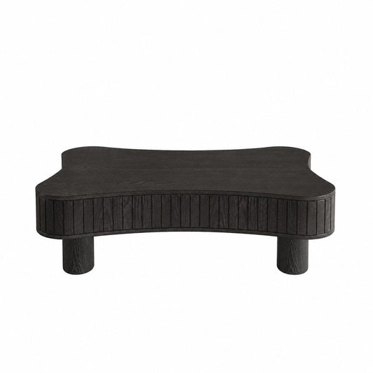 43" Black And Natural Wood And Solid Wood Oval Pedestal Coffee Table HomeRoots