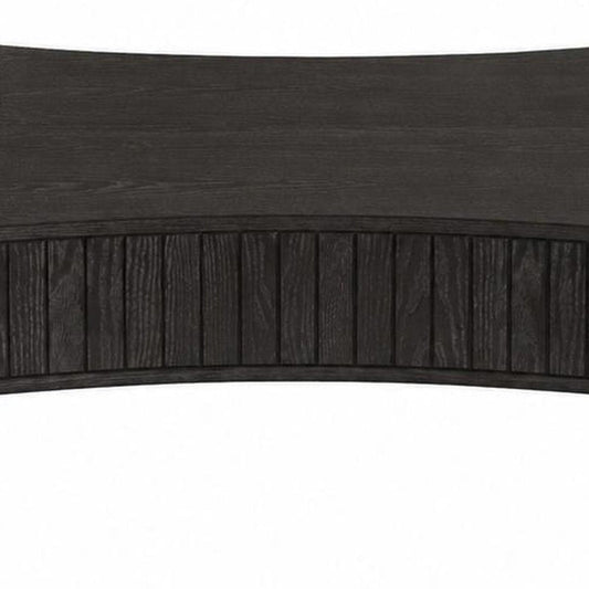 43" Black And Natural Wood And Solid Wood Oval Pedestal Coffee Table