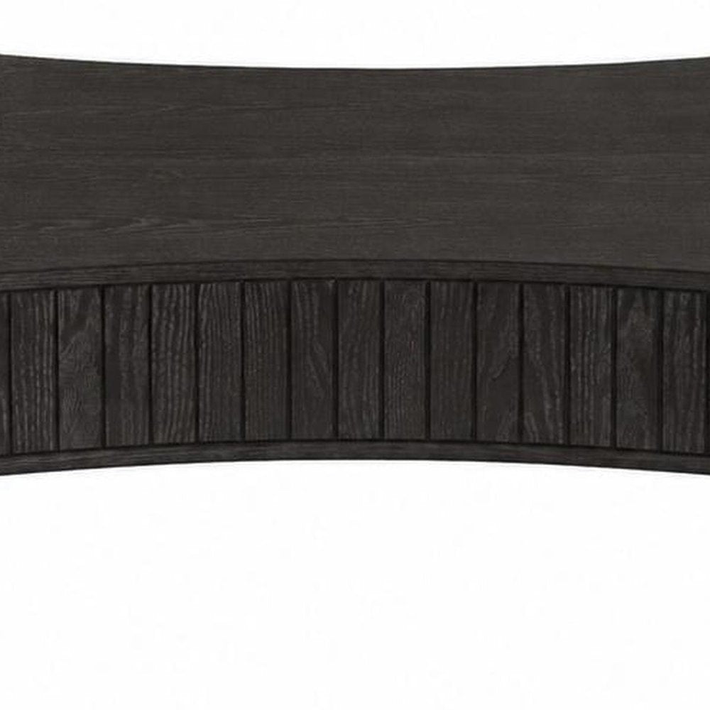 43" Black And Natural Wood And Solid Wood Oval Pedestal Coffee Table HomeRoots