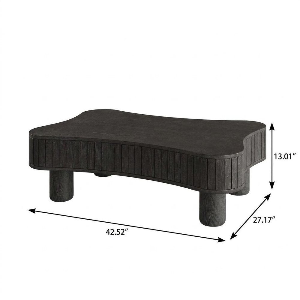 43" Black And Natural Wood And Solid Wood Oval Pedestal Coffee Table HomeRoots