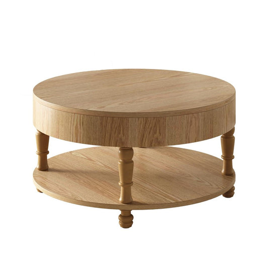 32" Black And Natural Wood And Solid Wood Oval Pedestal Coffee Table HomeRoots