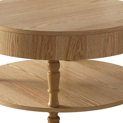32" Natural Wood And Solid Wood Oval Pedestal Coffee Table