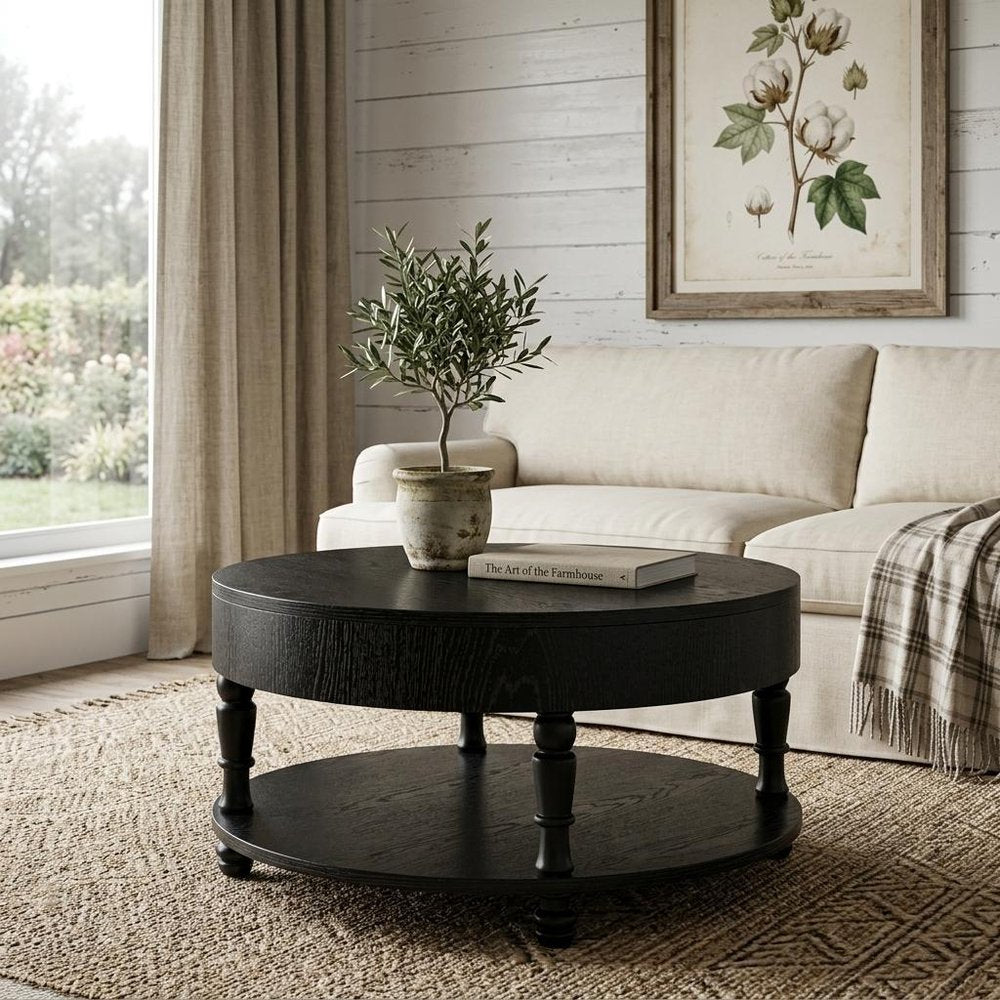 32" Natural Wood And Solid Wood Oval Pedestal Coffee Table — view 12