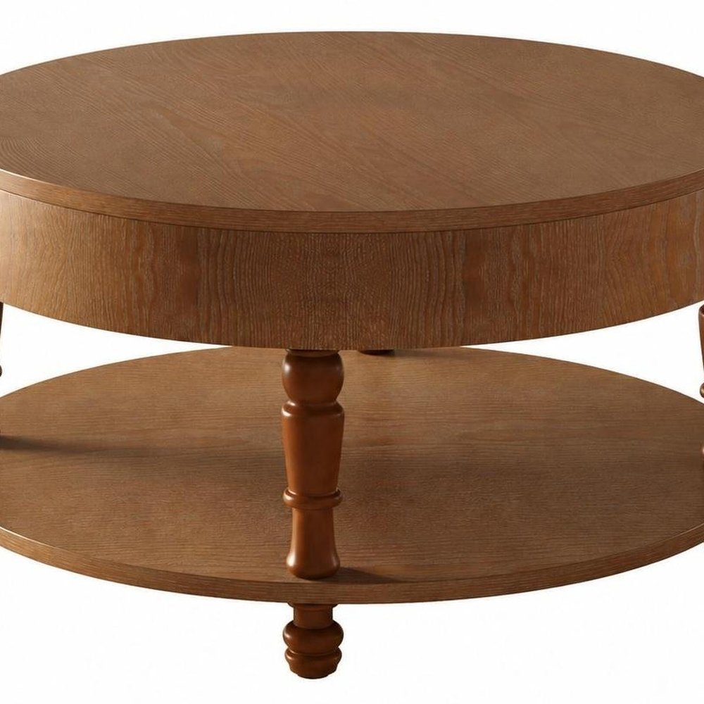 32" Natural Wood And Solid Wood Oval Pedestal Coffee Table