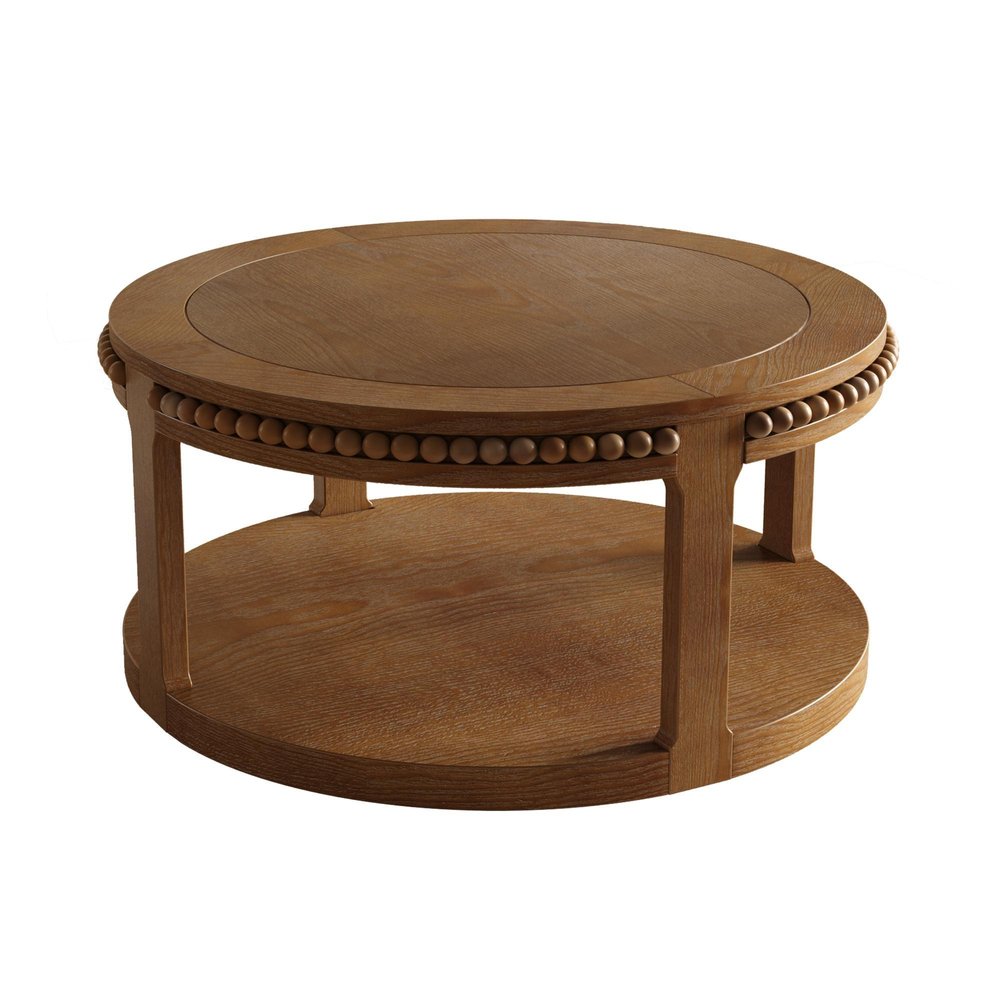 32" Walnut And Natural Wood And Solid Wood Oval Pedestal Coffee Table — view 9