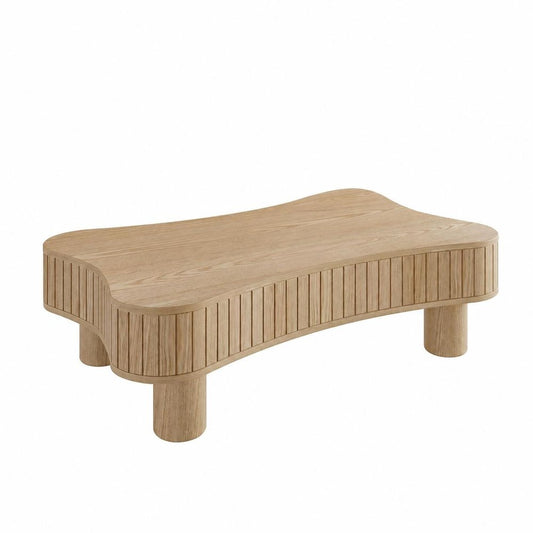 43" Walnut And Natural Wood And Solid Wood Square Pedestal Coffee Table