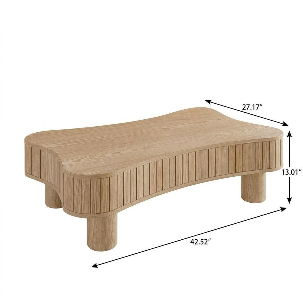 43" Walnut And Natural Wood And Solid Wood Square Pedestal Coffee Table — view 5