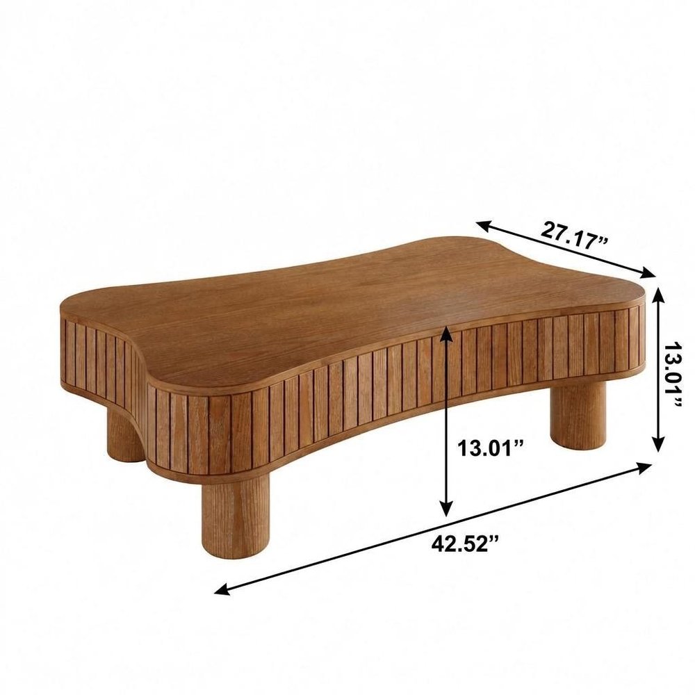 43" Walnut And Natural Wood And Solid Wood Square Pedestal Coffee Table