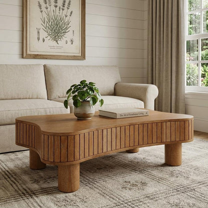43" Natural Wood And Solid Wood Square Pedestal Coffee Table HomeRoots