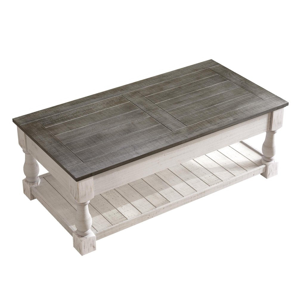 47" Espresso And Natural Wood And Solid Wood Square Pedestal Coffee Table — view 1