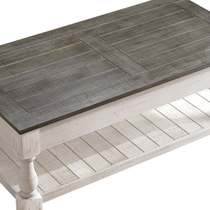 47" Gray And Natural Wood And Solid Wood Square Pedestal Coffee Table