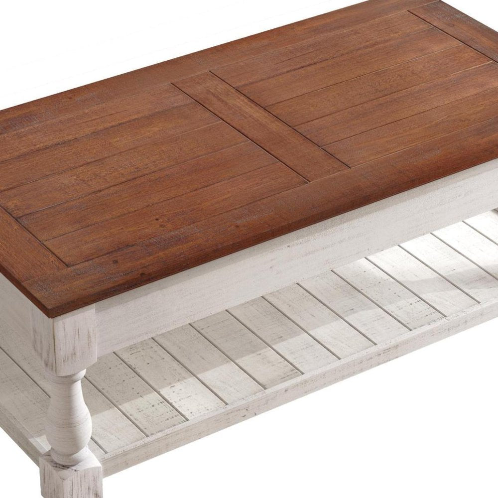 47" Espresso And Natural Wood And Solid Wood Square Pedestal Coffee Table HomeRoots