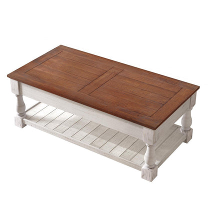 47" Espresso And Natural Wood And Solid Wood Square Pedestal Coffee Table HomeRoots