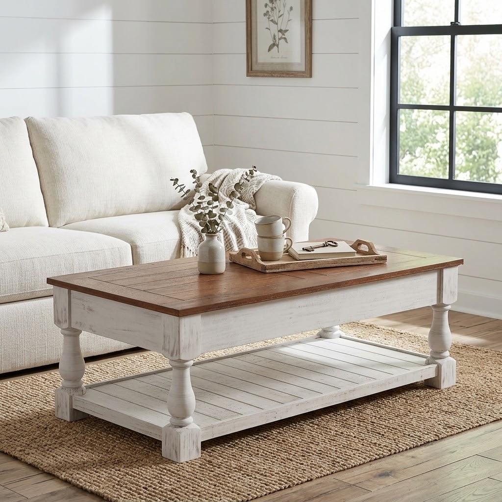 47" Gray And Natural Wood And Solid Wood Square Pedestal Coffee Table