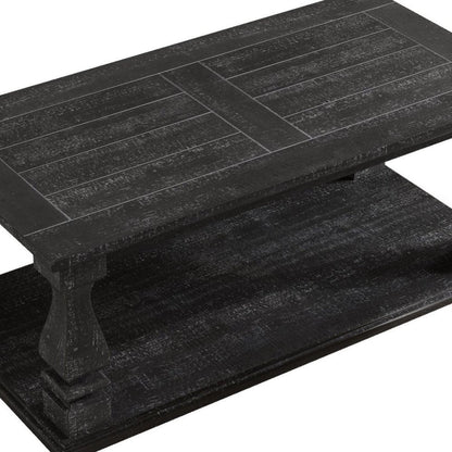 47" Black And Natural Wood And Solid Wood Square Pedestal Coffee Table HomeRoots