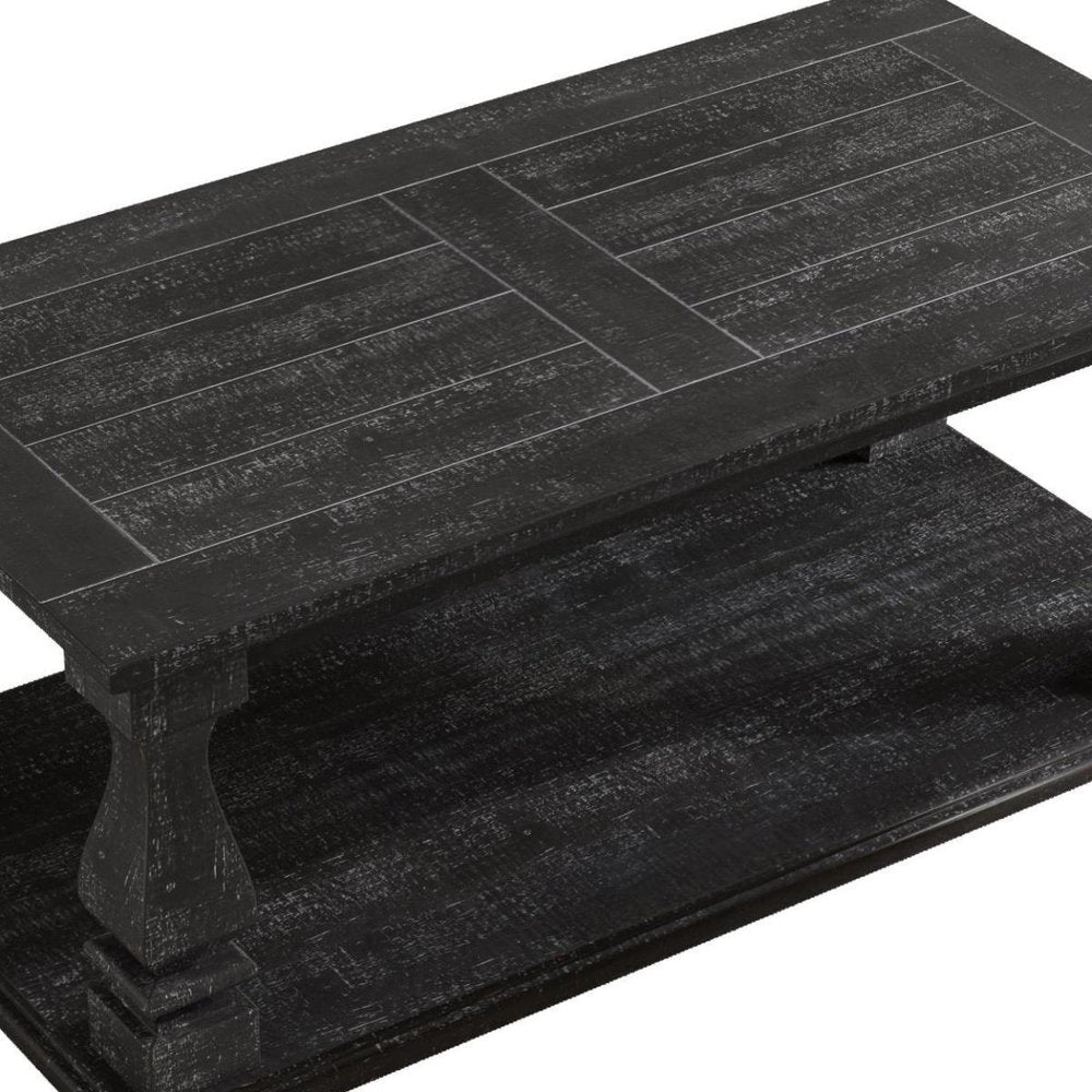 47" Black And Natural Wood And Solid Wood Square Pedestal Coffee Table — view 4