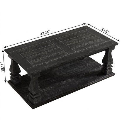 47" Black And Natural Wood And Solid Wood Square Pedestal Coffee Table HomeRoots