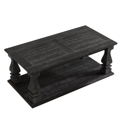 47" Black And Natural Wood And Solid Wood Square Pedestal Coffee Table HomeRoots