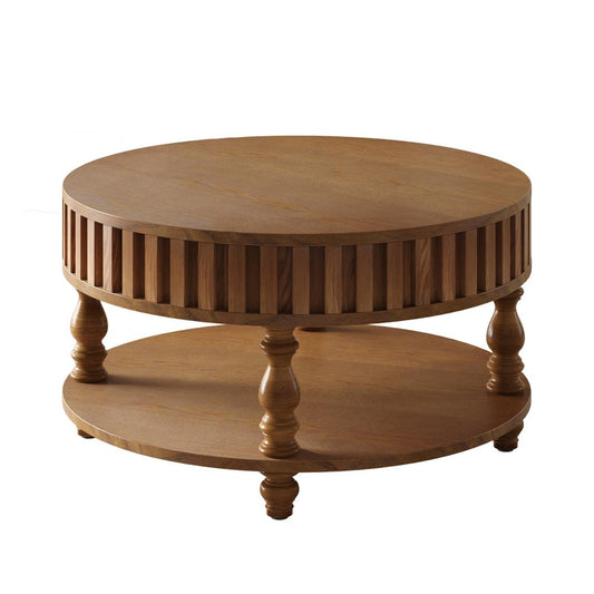 31" Natural Wood And Solid Wood Square Pedestal Coffee Table