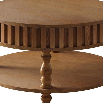 31" Walnut And Natural Wood And Solid Wood Square Pedestal Coffee Table HomeRoots