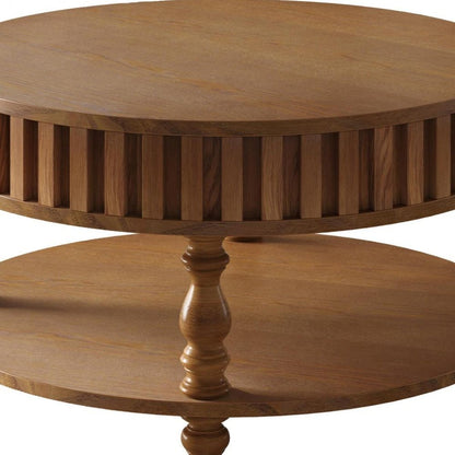 31" Black And Natural Wood And Solid Wood Round Lift Top Coffee Table