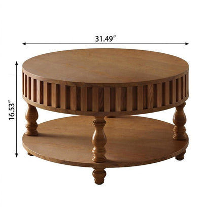 31" Walnut And Natural Wood And Solid Wood Square Pedestal Coffee Table HomeRoots
