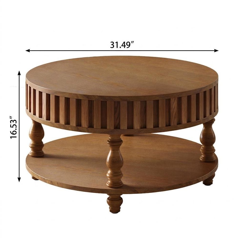 31" Black And Natural Wood And Solid Wood Round Lift Top Coffee Table