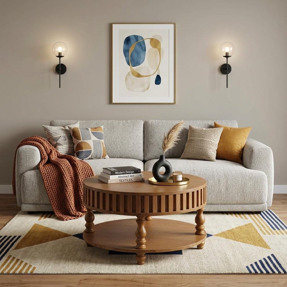 31" Walnut And Natural Wood And Solid Wood Square Pedestal Coffee Table — view 6