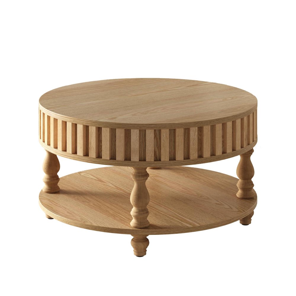 31" Black And Natural Wood And Solid Wood Round Lift Top Coffee Table — view 7
