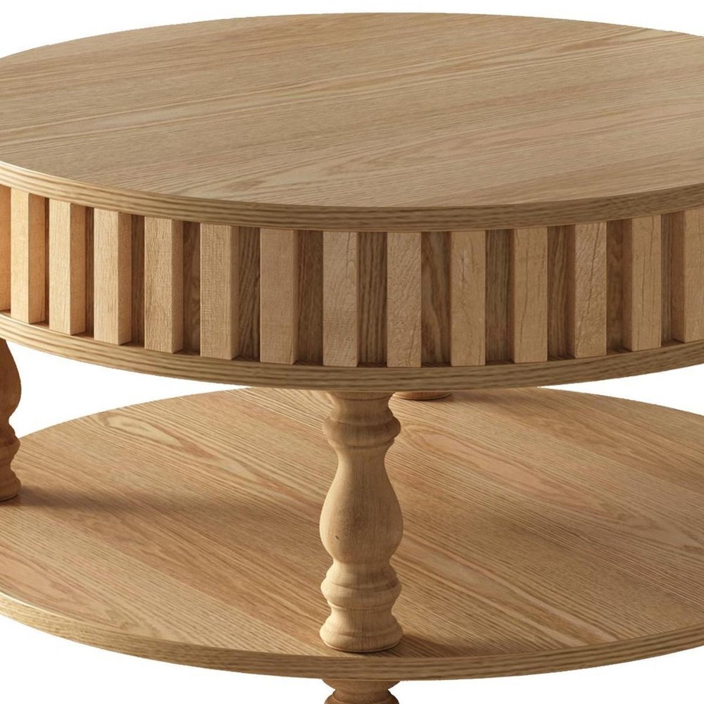 31" Black And Natural Wood And Solid Wood Round Lift Top Coffee Table — view 8