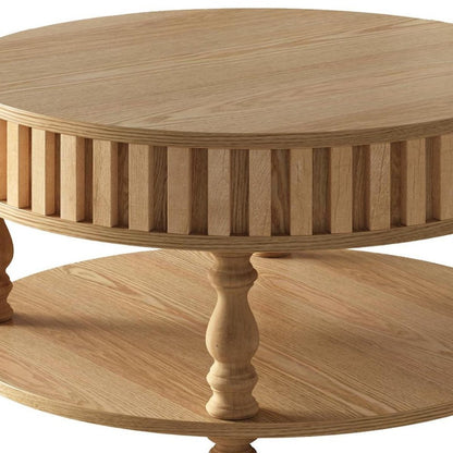 31" Black And Natural Wood And Solid Wood Round Lift Top Coffee Table
