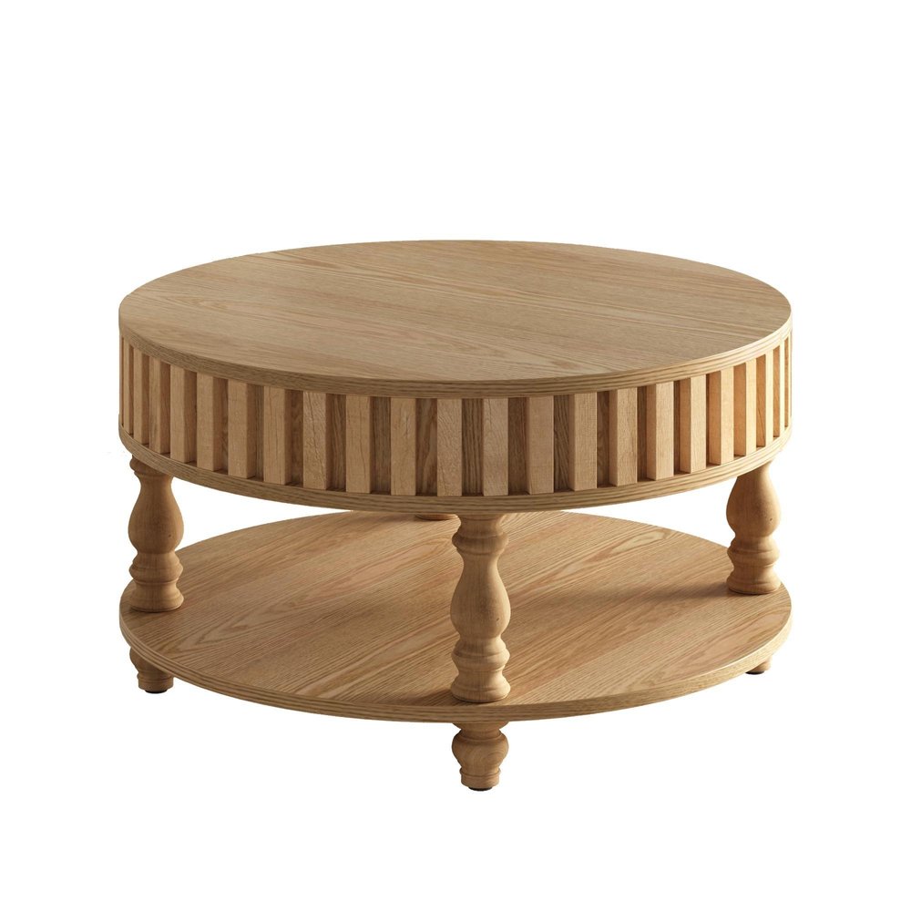 31" Black And Natural Wood And Solid Wood Round Lift Top Coffee Table — view 9