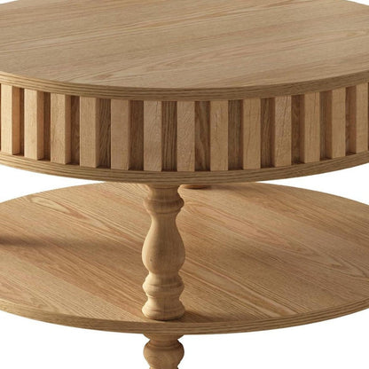 31" Walnut And Natural Wood And Solid Wood Square Pedestal Coffee Table HomeRoots