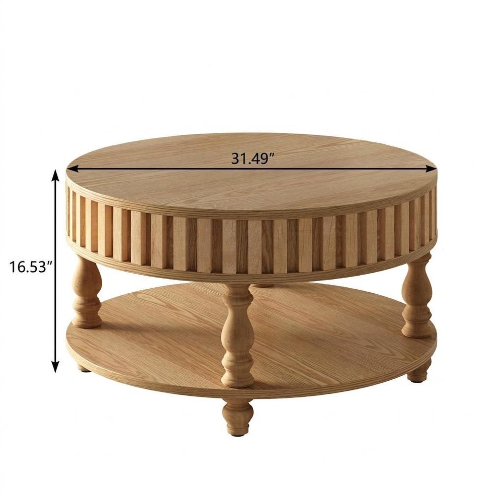 31" Black And Natural Wood And Solid Wood Round Lift Top Coffee Table — view 11