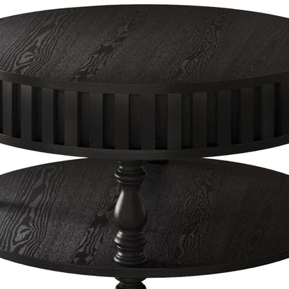 31" Black And Natural Wood And Solid Wood Round Lift Top Coffee Table