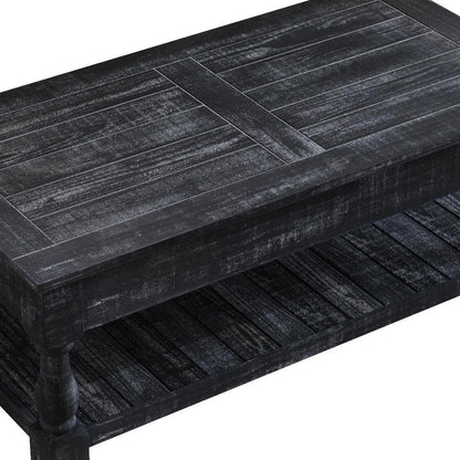 47" Black And Natural Wood And Solid Wood Square Pedestal Coffee Table HomeRoots
