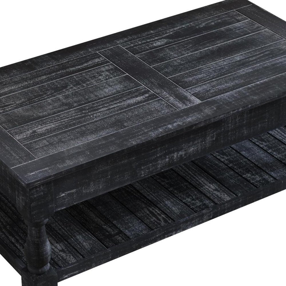 47" Black And Natural Wood And Solid Wood Square Pedestal Coffee Table HomeRoots