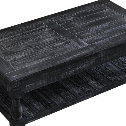 47" Black And Natural Wood And Solid Wood Square Pedestal Coffee Table HomeRoots