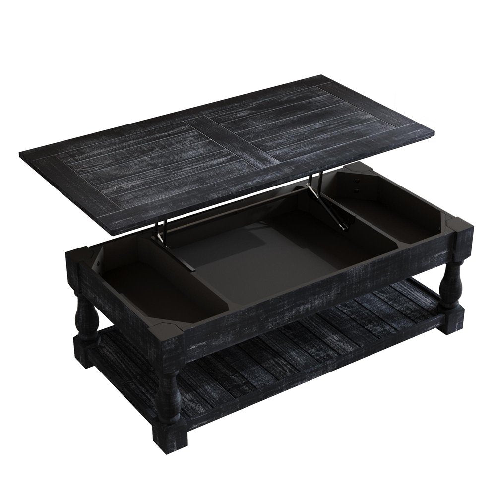 47" Black And Natural Wood And Solid Wood Square Pedestal Coffee Table HomeRoots