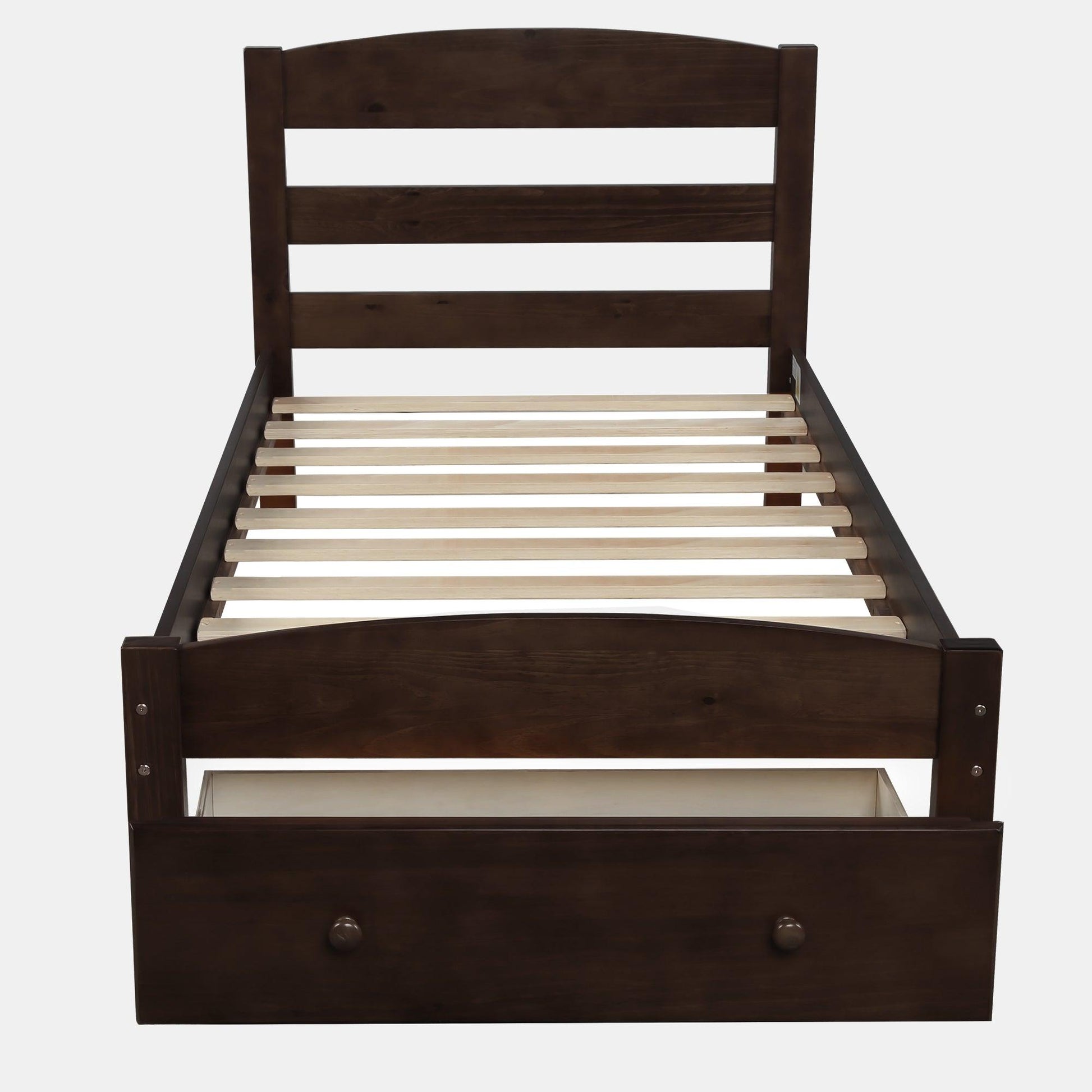 Platform Twin Bed Frame with Storage Drawer and Wood Slat Support No Box Spring Needed Espresso - FurniFindUSA