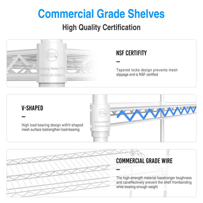 6 Tier Wire Shelving Unit 6000 LBS NSF Height Adjustable Metal Garage Storage Shelves with Wheels White - FurniFindUSA