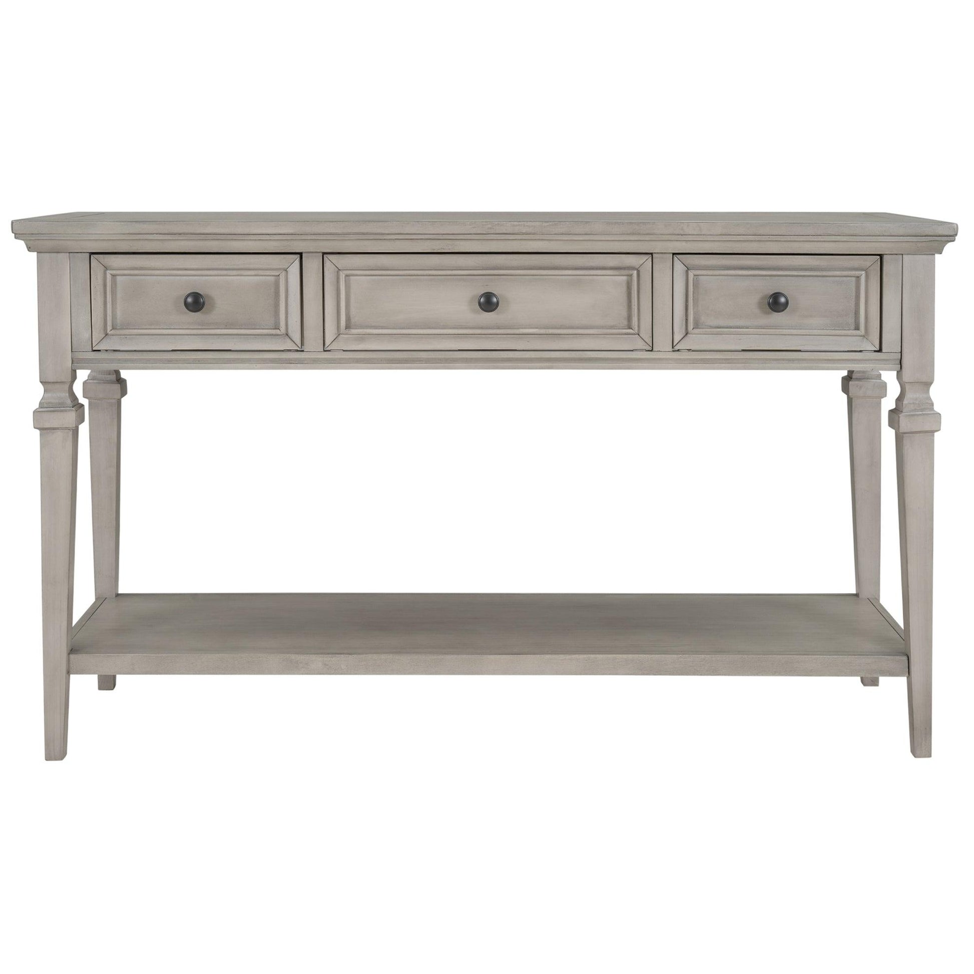 TREXM Classic Retro Style Console Table with Three Top Drawers and Open Style Bottom Shelf (Gray Wash) - FurniFindUSA