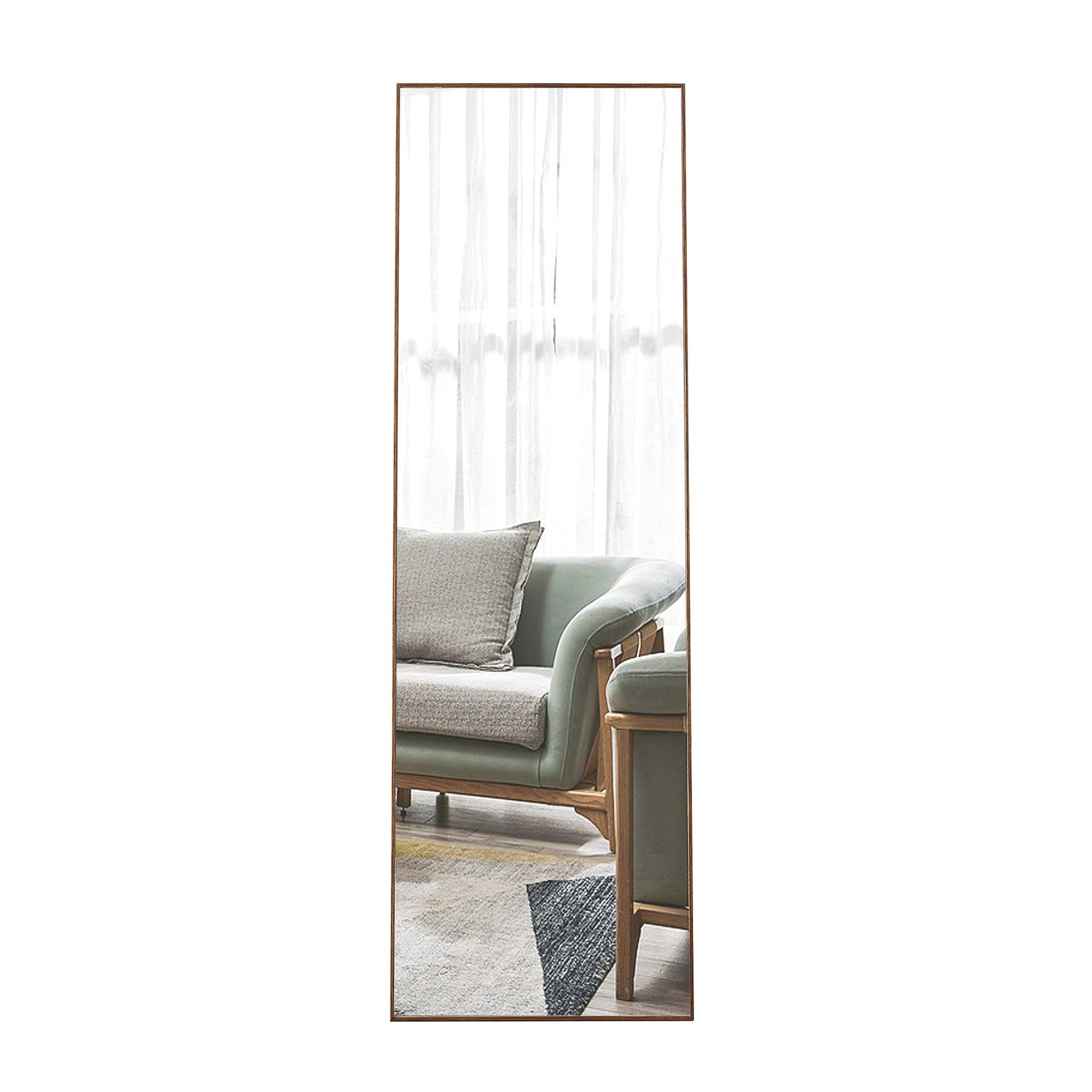 60x17 Brown Solid Wood Frame Full-length Mirror, Dressing Mirror, Bedroom Home Porch - FurniFindUSA